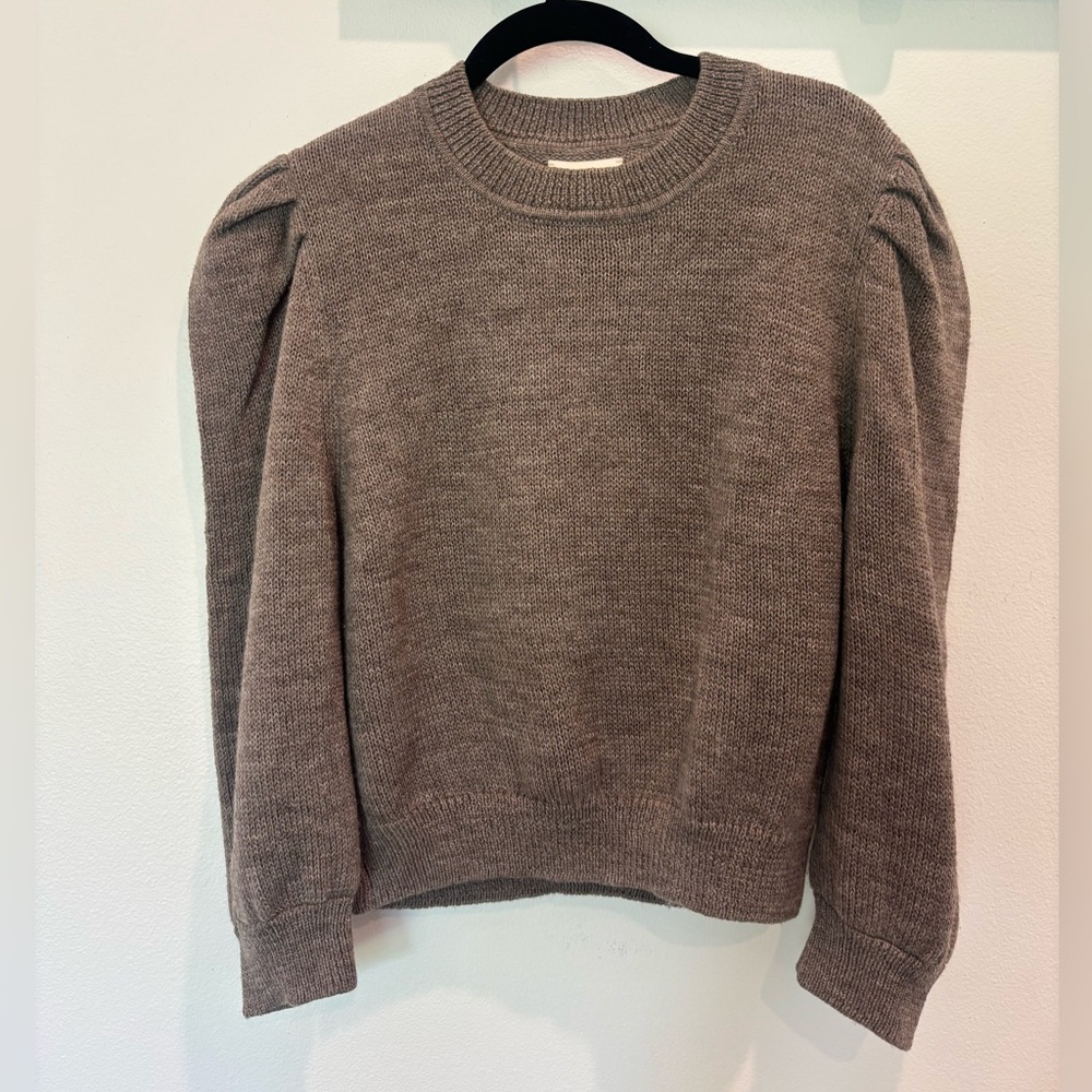 Loeffler Randall Puff Sleeve Crewneck Sweater - Taupe